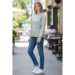 Elie Tahari Womens S Blouse Sage Green Sweater Braided Long Sleeve Rayon Blend